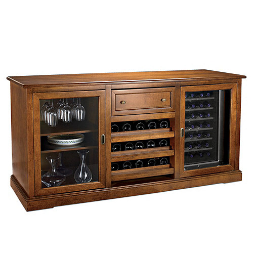 Siena Wine Credenza (Walnut) with Wine Refrigerator Wine Enthusiast