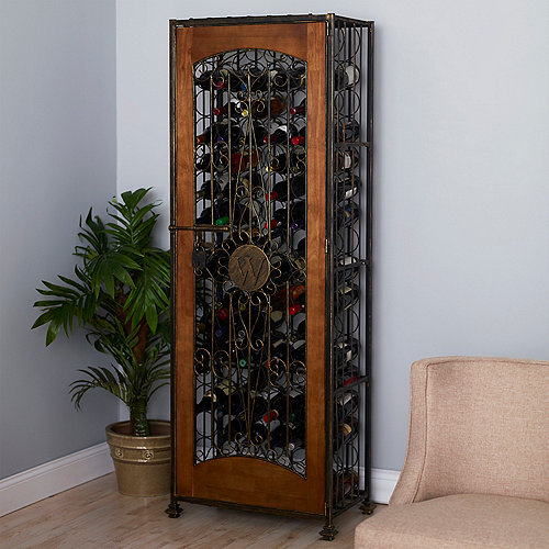 Personalized 96Bottle Antiqued Steel and Wooden Accent Wine Jail