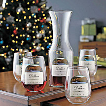 Personalized Vineyards Carafe & Stemless Wine Glass Set