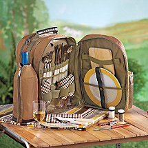 Wine Picnic Backpack Set for Four (Tan)