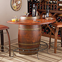Vintage Oak Half Wine Barrel Bar & Stools with Leather Seats