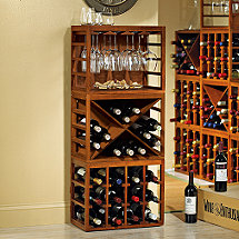 Cube-Stack Wine Bottle & Stemware Rack Set (Walnut Stain)