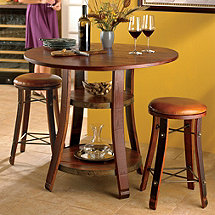 Vintage Oak Bistro Table & Bar Stools with Leather Seats
