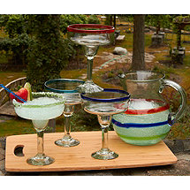 Colorful Bands Mexican Margarita Glasses and Pitcher