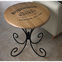 Authentic Barrel Head End Table With Personalized Whiskey Theme