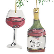Personalized Red Wine Bottle and Wine Glass Ornament (Set of 2)