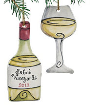 Personalized White Wine Bottle and Wine Glass Ornament (Set of 2)