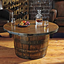 Handmade Round Vintage Oak Whiskey Barrel Table