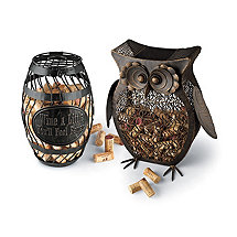 Owl and Wine Barrel Cork Catcher Set