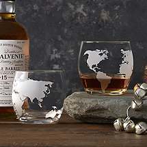 Etched Globe Whiskey Glasses (Set of 2)