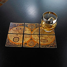 Antique Map Leather Coasters (Set of 6)