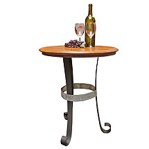 Reclaimed Wine Barrel Head End Table with Iron Base