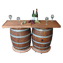 Reclaimed Wine Barrel Folding Bar with Wheels