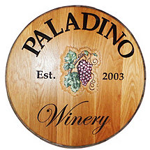 Personalized Reclaimed Wine Barrel Head with Winery and Grapes