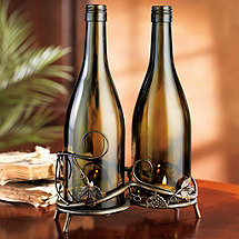 Connoisseur Antique Metal Vine Double Wine Bottle Candle Holder
