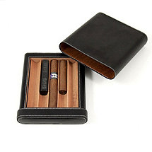 Bey-Berk Black Leather Cedar Cigar Case