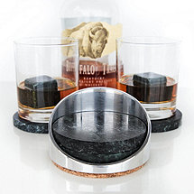 SPARQ Soapstone Coasters with Metal Holder (Set of 4)