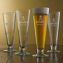 Personalized Skull and Crossbones Pilsner Glasses (Set of 4)