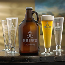 Personalized Skull & Crossbones Growler & Pilsner Glasses