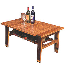 Reclaimed Wine Barrel Stave Coffee Table with Wine Storage