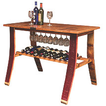 Reclaimed Wine Barrel Stave Tasting Table with Wine & Stem Storage