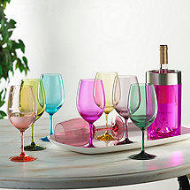 Indoor/Outdoor Mixed Color Wine Glasses and Double Wall Iceless Bottle Chiller (Pink)