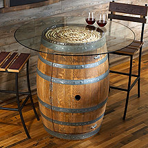 Reclaimed Wine Barrel Pub Table with Glass Top