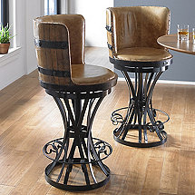 Tequila Barrel Stave Stool with Leather Seat