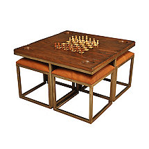 Game Top Coffee Table with Leather Stools