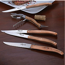 Laguiole Olivewood Five Piece Wine Opener and Steak Knife Set