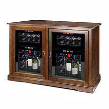 Siena Mezzo Wine Credenza (Walnut) and Two 24 Bottle Touchscreen Wine Refrigerators