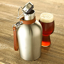 Stainless Steel Beer Growler with Leather Carry Strap