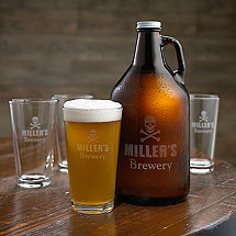 Personalized Skull & Crossbones Growler & Beer Glasses Set