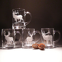 Etched Elk Beer Mugs (Set of 4)