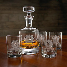 Personalized Shield Whiskey Decanter and Glasses Set
