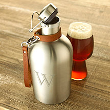 Personalized Stainless Steel Beer Growler with Leather Carry Strap