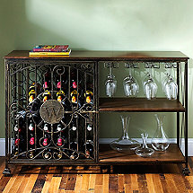 42-Bottle Antiqued Steel Wine Jail Console (with Stem Rack)