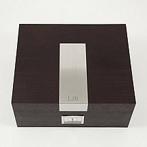 Monogrammed Bey-Berk Espresso Cedar-Lined Wooden Humidor