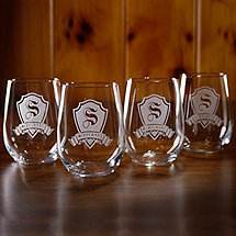 Personalized Shield Stemless Wine Glasses (Set of 4)