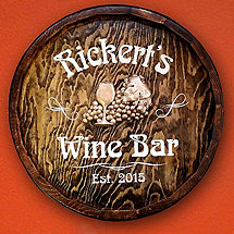 Personalized Quarter Barrel Head with Grapes and Wine Glass Relief