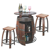 Outdoor Vintage Oak Wine Barrel Bistro Table & Bar Stools
