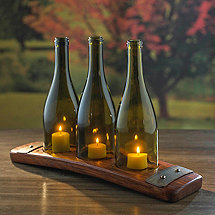 Reclaimed Barrel Stave Candle Holder with 3 Wine Bottles