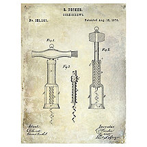 1876 Corkscrew Patent Giclee Print on Canvas