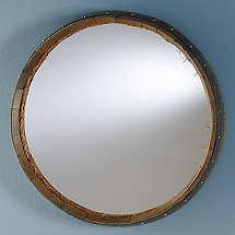 Reclaimed Wine Barrel Head Mirror with Rope Detail