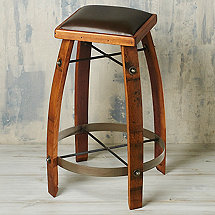 Vintage Oak Wine Barrel Bar Stool 24 Inches with Chocolate Leather Seat