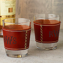 Whiskey Glasses with Monogrammed Leather Wrap (Set of 2)