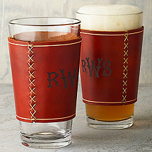 Beer Glasses with Monogrammed Leather Wrap (Set of 2)