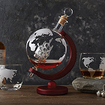 Globe Whiskey Decanter with Antique Ship & Glasses Set