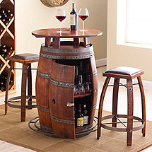 Vintage Oak Wine Barrel Bistro Table & Bar Stools