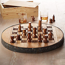 Reclaimed Barrel Head Chess Set with Monogrammed Storage Box